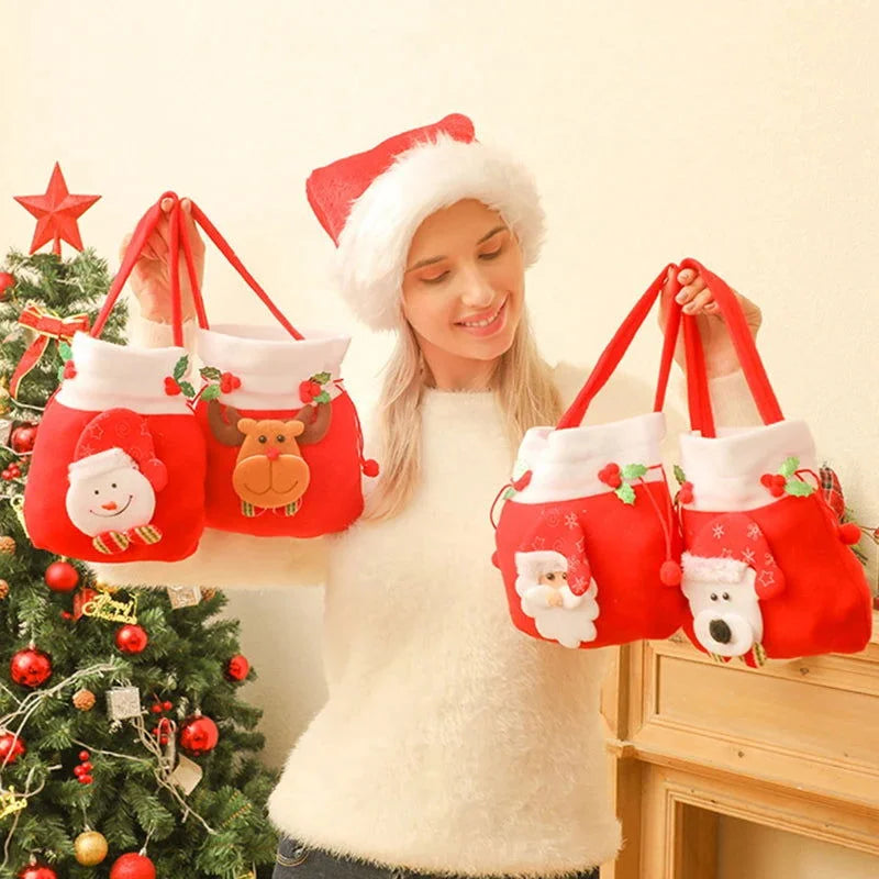 Sacola de Flanela com Cordão para Presentes Natal Lenogue