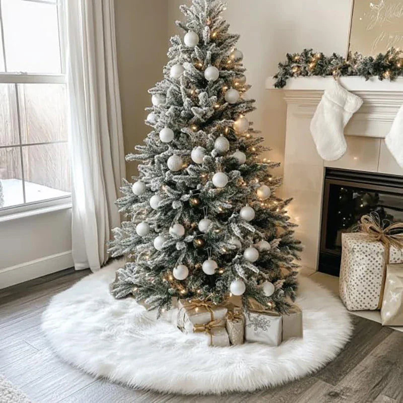 Saia para árvore de Natal Redonda Plush Neve Branca Lenogue Branco