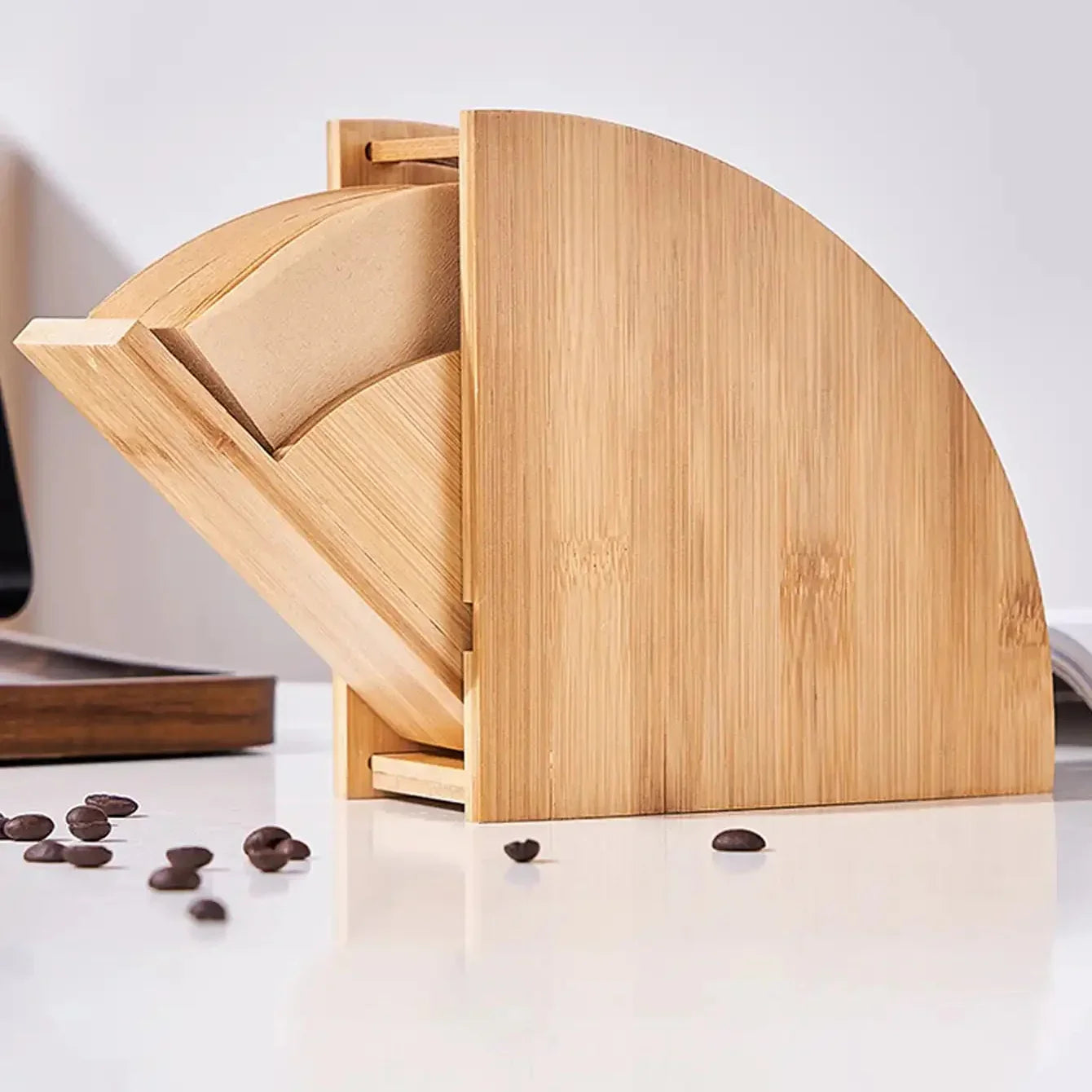 Suporte de Filtro Café em Bambu para Organização Cozinha Lenogue 16.7 x 15.7 Cm