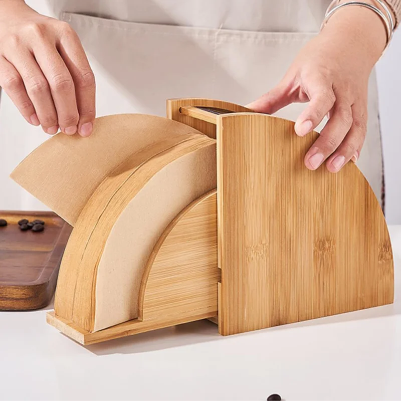 Suporte de Filtro Café em Bambu para Organização Cozinha Lenogue 16.7 x 15.7 Cm
