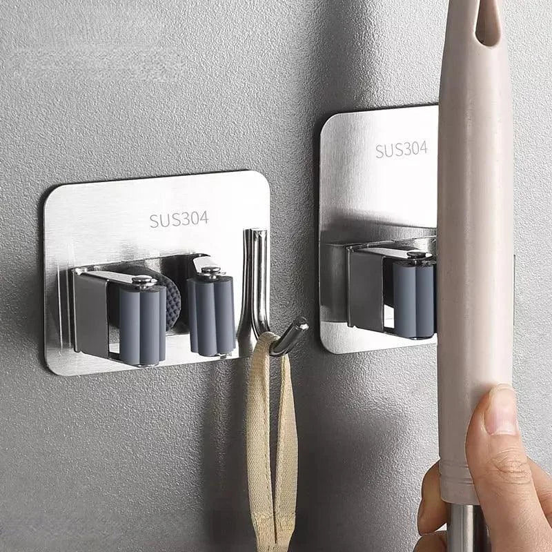 Suporte de Vassoura Adesivo Parede em Aço Inox com Gancho Lenogue