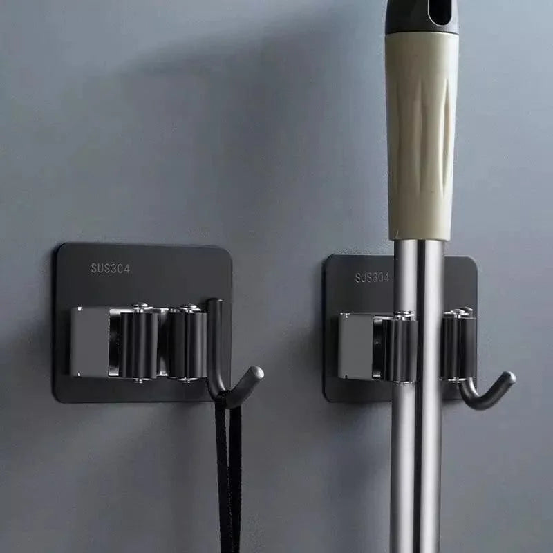 Suporte de Vassoura Adesivo Parede em Aço Inox com Gancho Lenogue