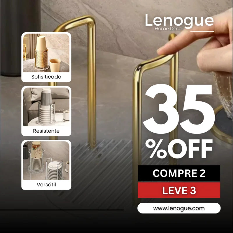 Suporte Organizador de Copos Descartáveis em Aço Inox e Acrílico Lenogue Dourado / Compre 2 Leve 3