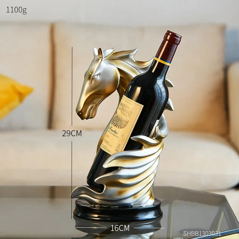 Suporte para Vinho Cavalo Decorativo em Resina Estilo Luxo Lenogue Cinza Claro