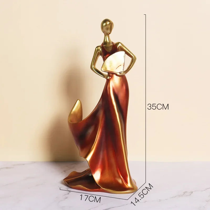 Suporte para Vinho Escultura Feminina em Resina Moderna Lenogue Bronze