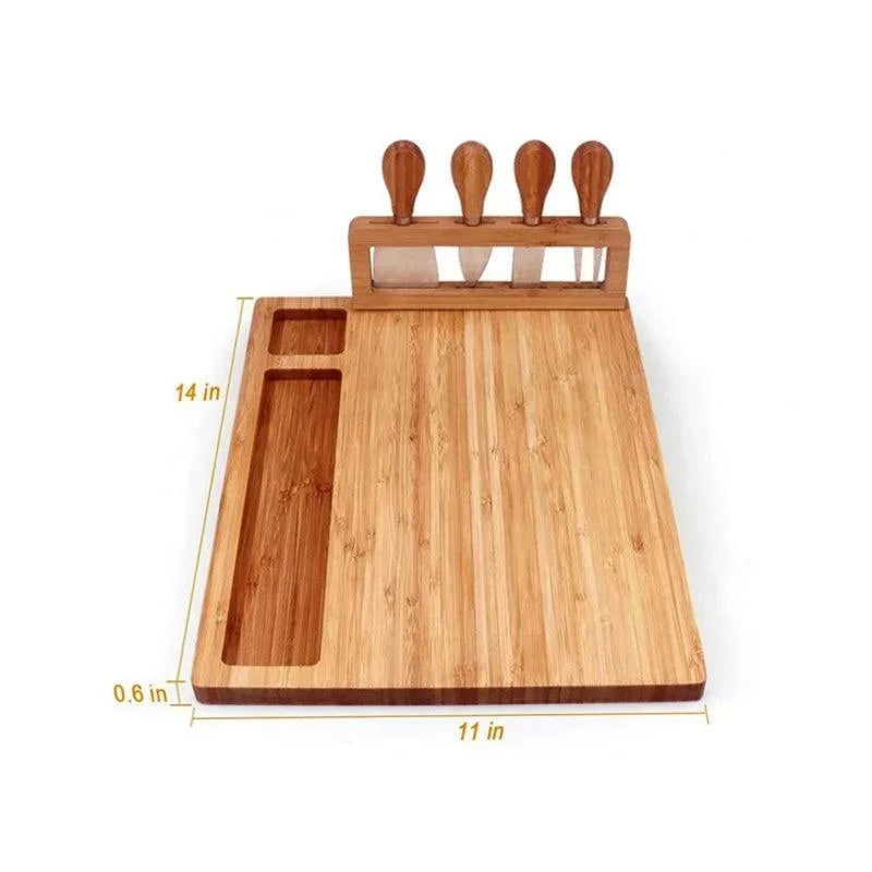Tábua de Bambu para Queijos com Conjunto Facas Lenogue Tabuleiro