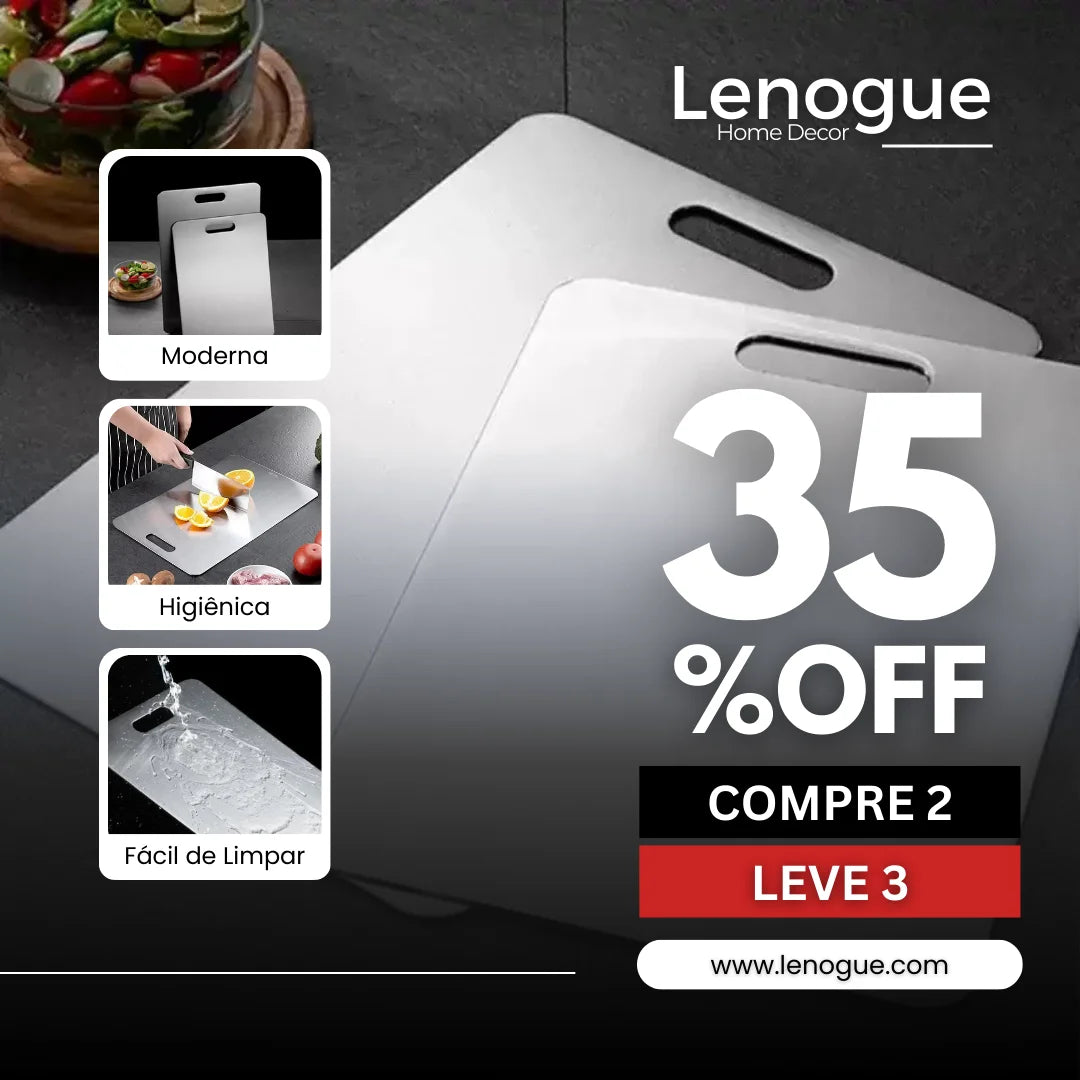 Tábua de Corte em Aço Inoxidável para Cozinha Antiodor Lenogue Prata / 29 x 20 Cm / Compre 2 Leve 3
