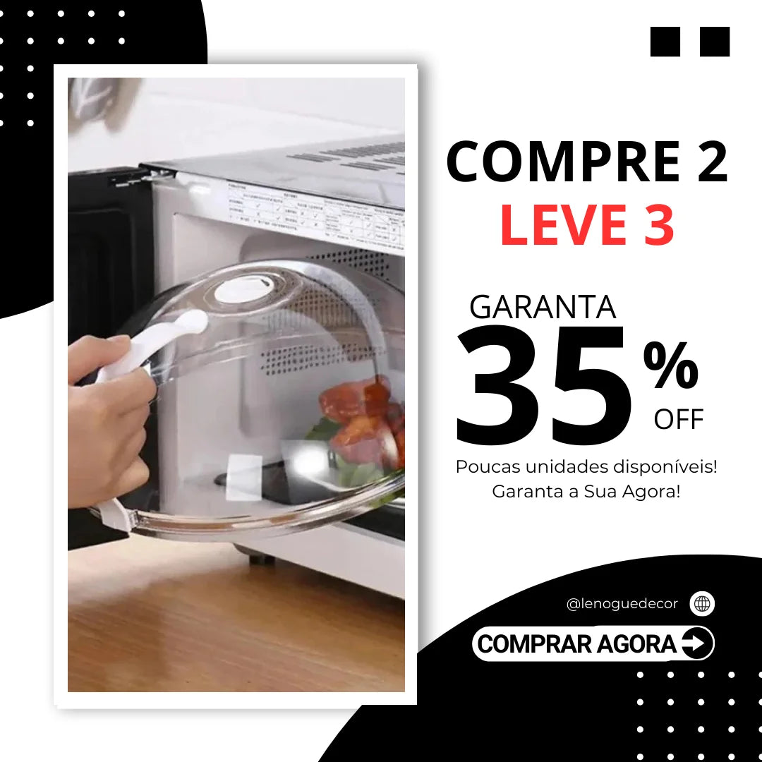 Tampa Anti-respingos para Micro-ondas e Forno com Saída de Vapor Lenogue Transparente / Compre 2 Leve 3