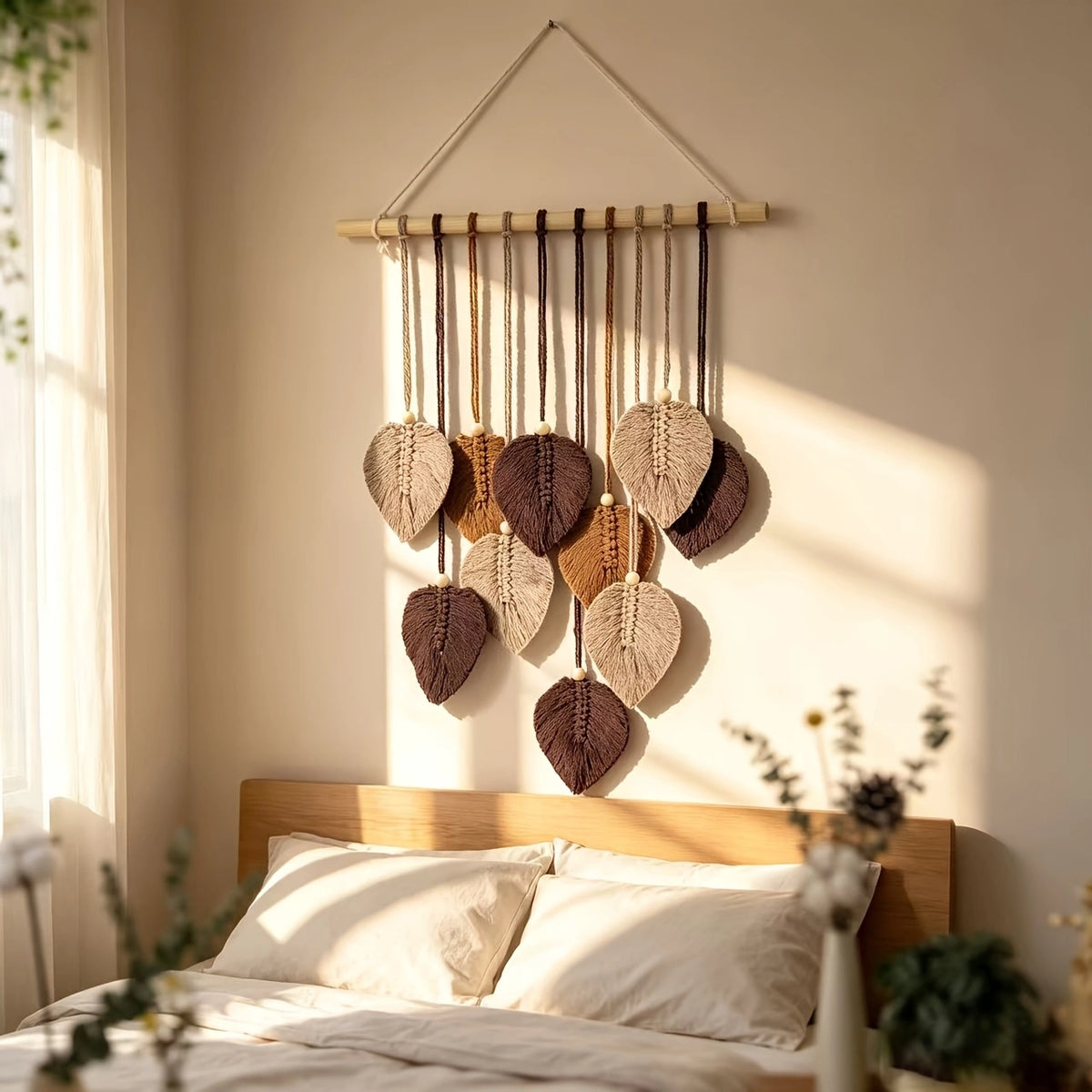 Tapeçaria Boho Macramê Folha Maison Fio Ferrugem Lenogue