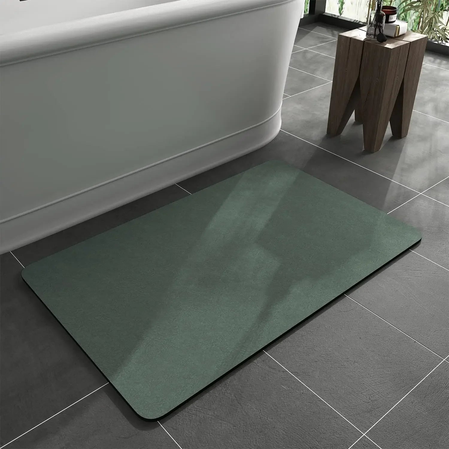 Tapete Absorvente Antiderrapante de Banheiro em Diatomita para Piso Lenogue Verde / 40 x 60 Cm