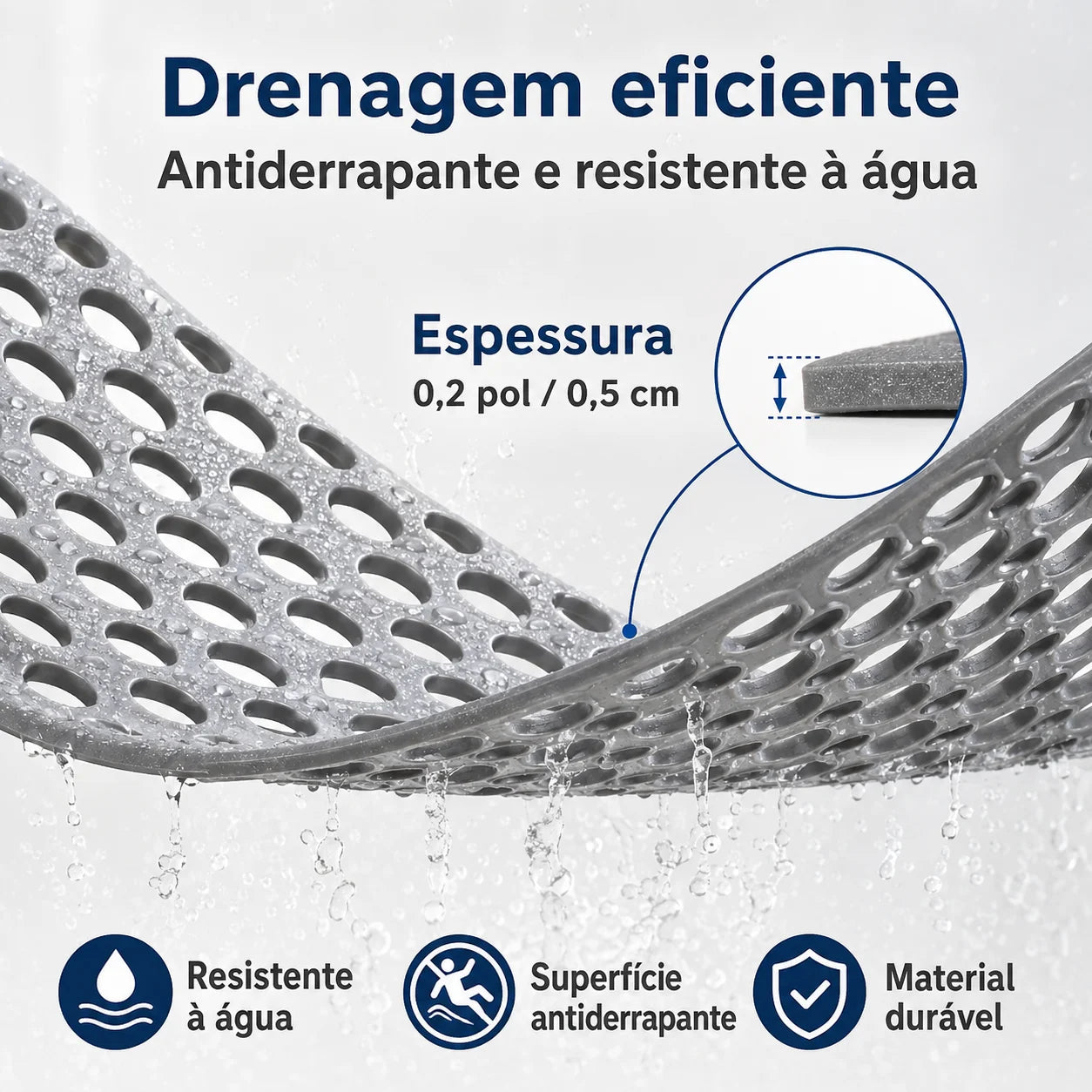 Tapete de Banheiro Confort Polímero Premium Ventosas Drenagem Lenogue