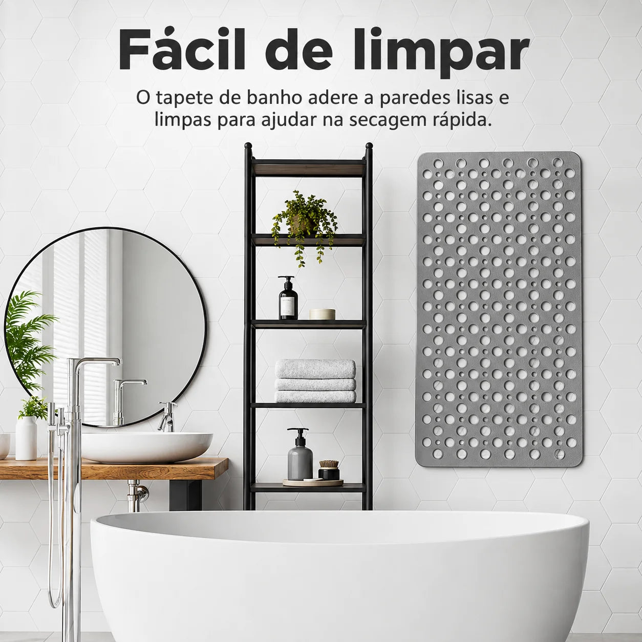 Tapete de Banheiro Confort Polímero Premium Ventosas Drenagem Lenogue