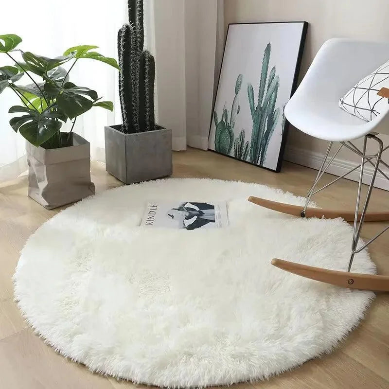 Tapete Felpudo Redondo Antiderrapante para Sala e Quarto Lenogue Branco / 100 Cm Diâmetro