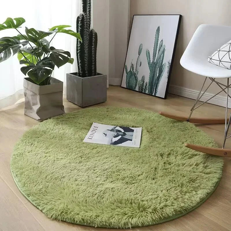 Tapete Felpudo Redondo Antiderrapante para Sala e Quarto Lenogue Verde Grama / 100 Cm Diâmetro