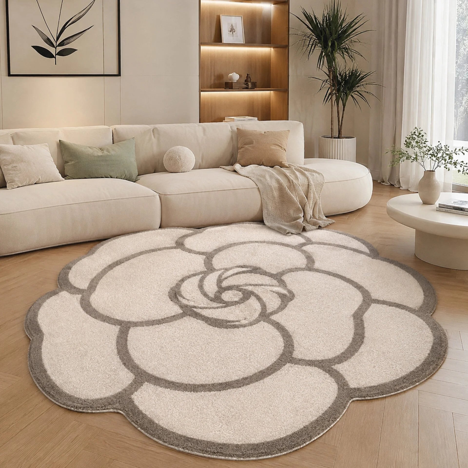 Tapete Francês Estilo Floral Antiderrapante Lenogue Bege / 120 x Cm