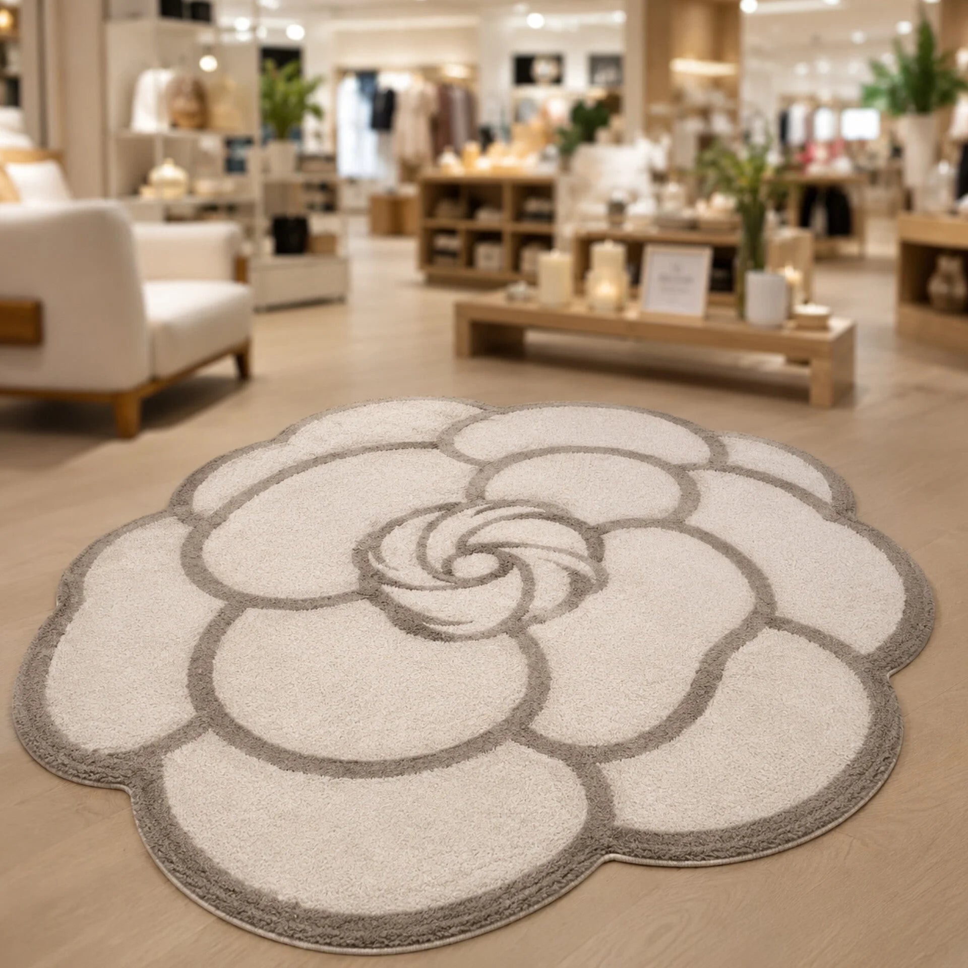 Tapete Francês Estilo Floral Antiderrapante Lenogue Bege / 140 x Cm