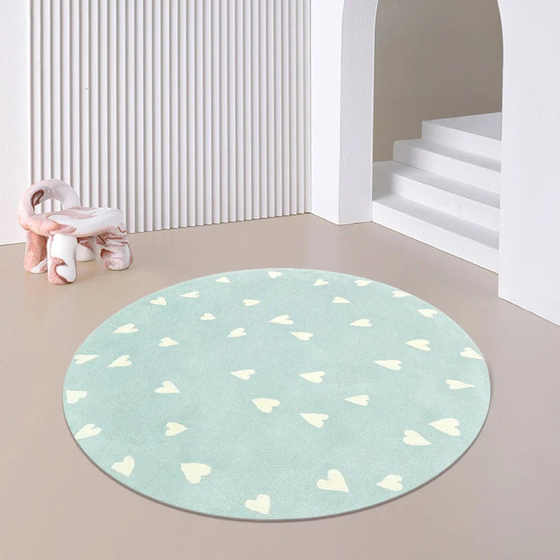 Tapete Redondo Infantil Estilo Cartoon para Quarto e Sala Lenogue Coração Verde / 100 cm