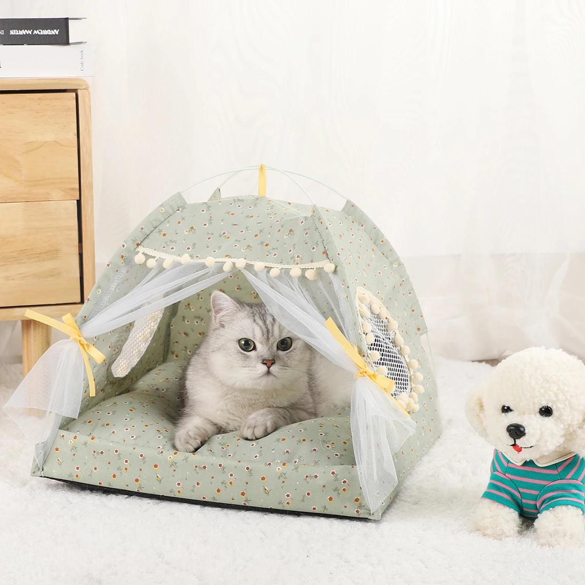 Tenda com Almofada Quente de Cama para Gatos Lenogue