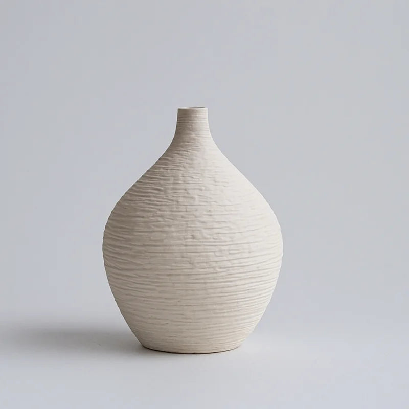 Vaso de Cerâmica Boca Estreita Estilo Nórdico para Sala Lenogue Bege - p