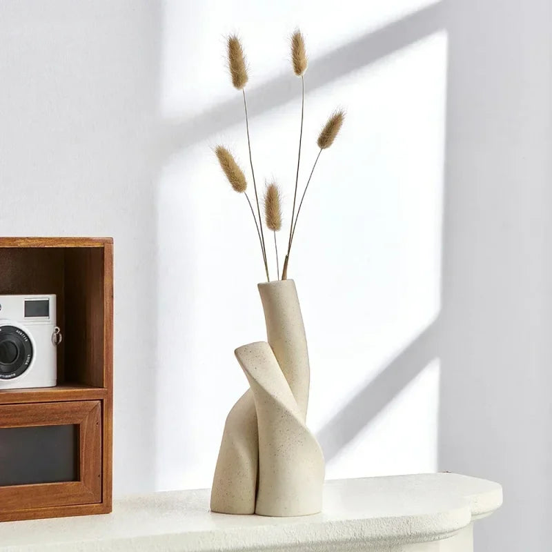 Vaso de Cerâmica Fosca Artesanal para Decoração Lenogue Bege