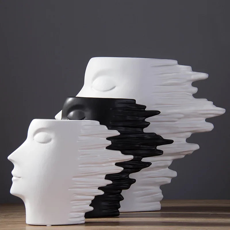 Vaso de Cerâmica Visage Escultura Facial Fosco Nórdico Lenogue