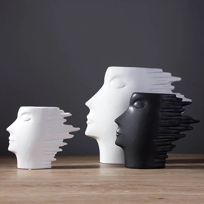 Vaso de Cerâmica Visage Escultura Facial Fosco Nórdico Lenogue