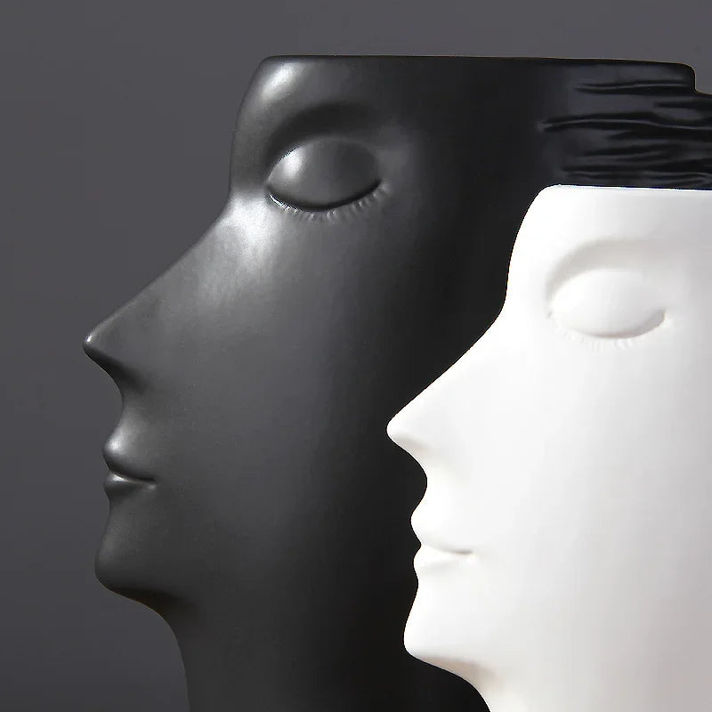 Vaso de Cerâmica Visage Escultura Facial Fosco Nórdico Lenogue