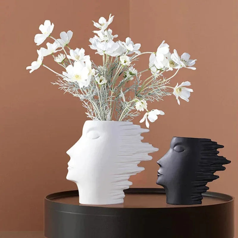 Vaso de Cerâmica Visage Escultura Facial Fosco Nórdico Lenogue