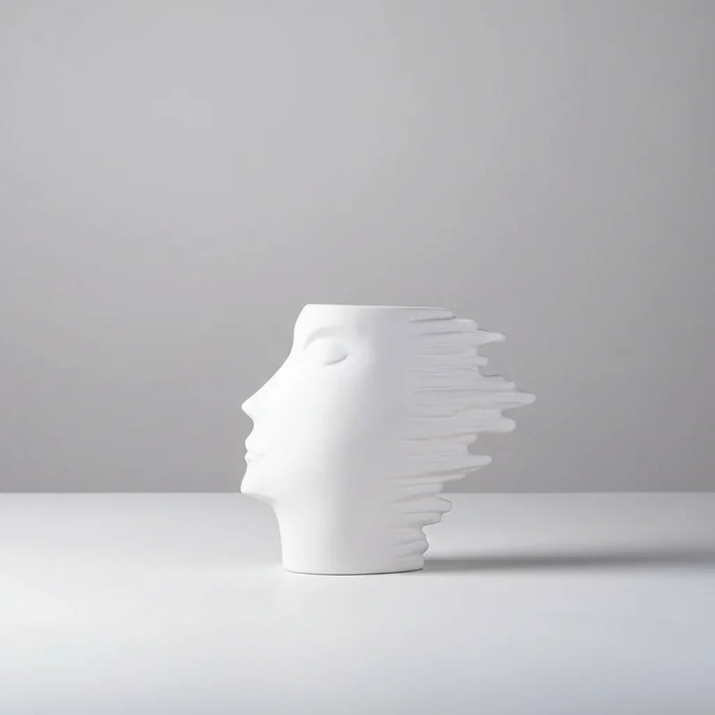 Vaso de Cerâmica Visage Escultura Facial Fosco Nórdico Lenogue Branco