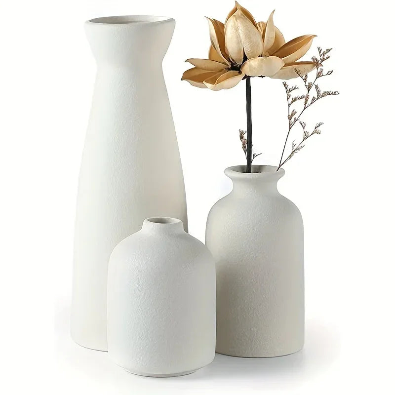 Vasos Decorativos Cerâmica Rústica para Sala e Escritório 3 Peças Lenogue